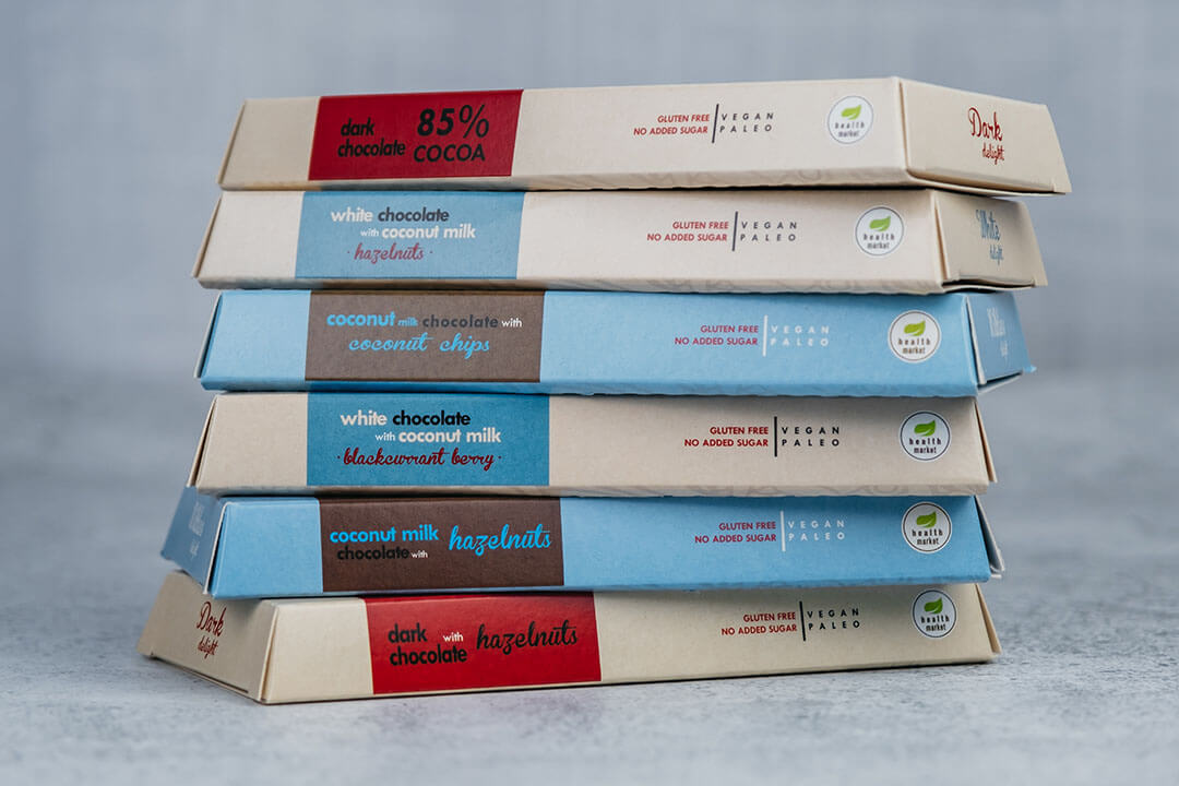 Health Market Milkless Delight Čokoláda s kokosovým mlékem a kokosovými chipsy se sladidlem (80g) - Obrázek 2