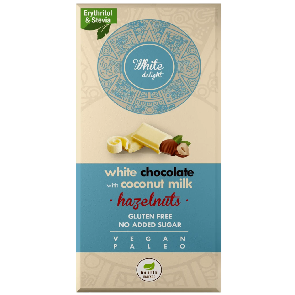 Health Market White Delight Bílá čokoláda bez mléka oříšková se sladidlem 80 g