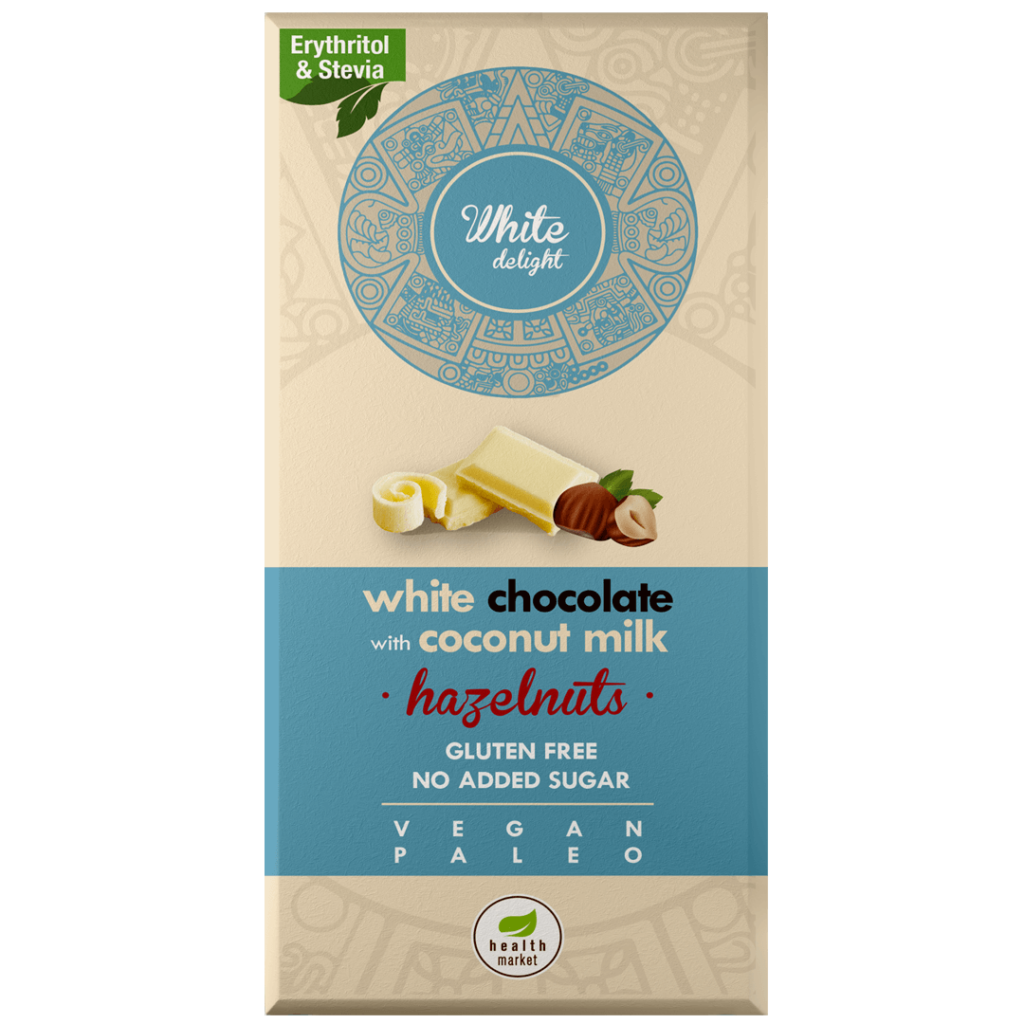 Health Market White Delight Bílá čokoláda bez mléka oříšková se sladidlem 80 g