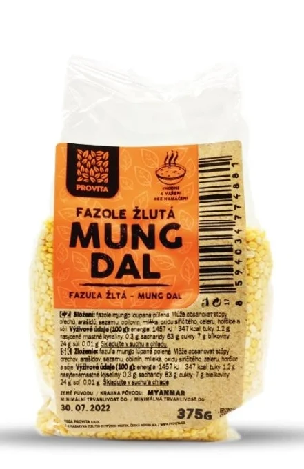 Fazole žlutá loupaná. Mung dal 375g PROVITA