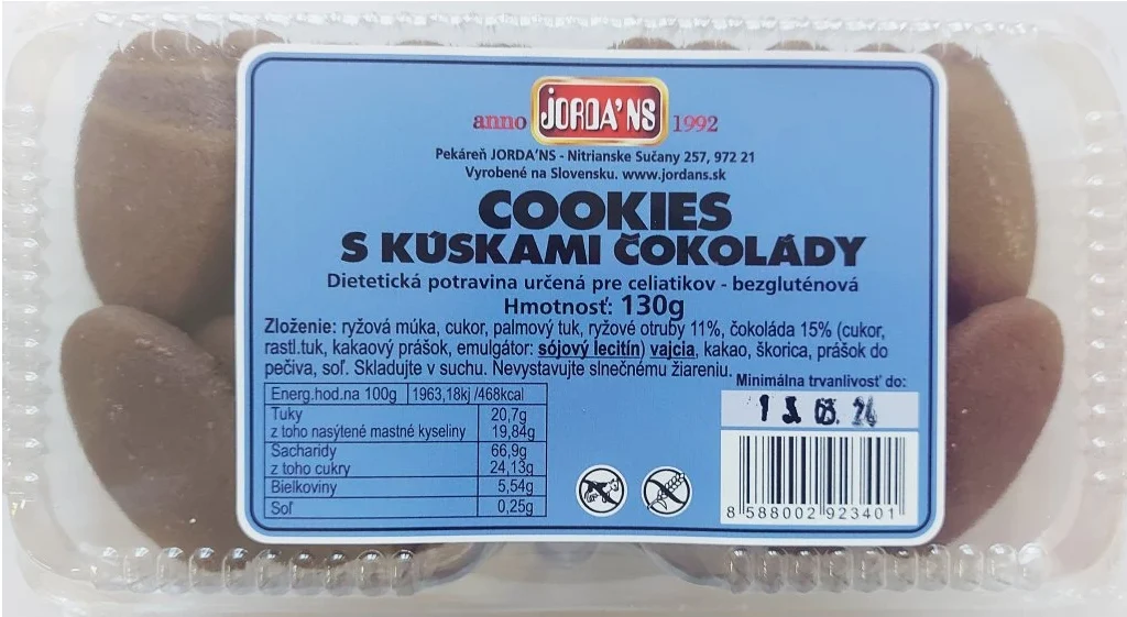 Jordans bezlepkové cookies 130g