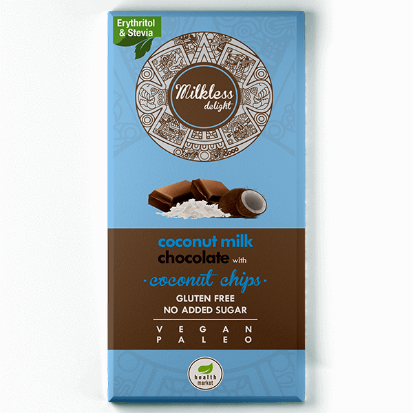 Health Market Milkless Delight Čokoláda s kokosovým mlékem a kokosovými chipsy se sladidlem (80g)