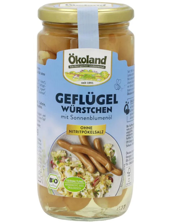 Ökoland Drůbeží párky ve slunečnicovém oleji sklo BIO 380g