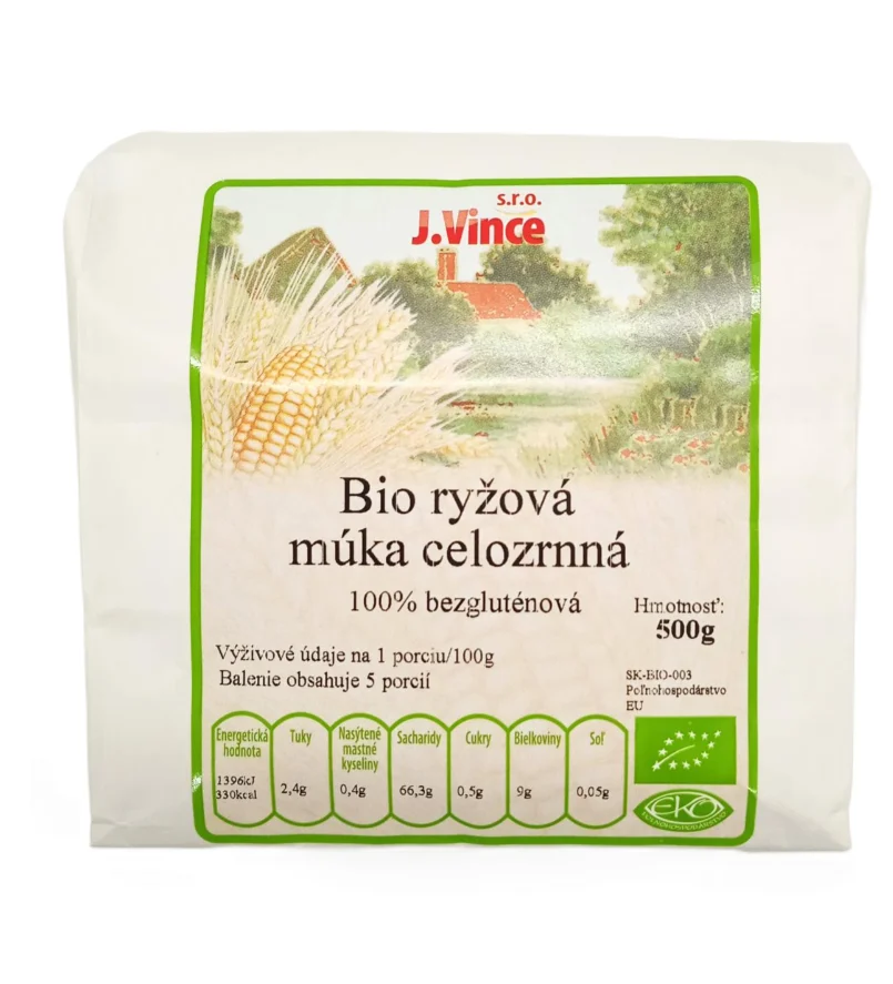 J. Vince 100% Bezlepková rýžová celozrnná mouka BIO 500g