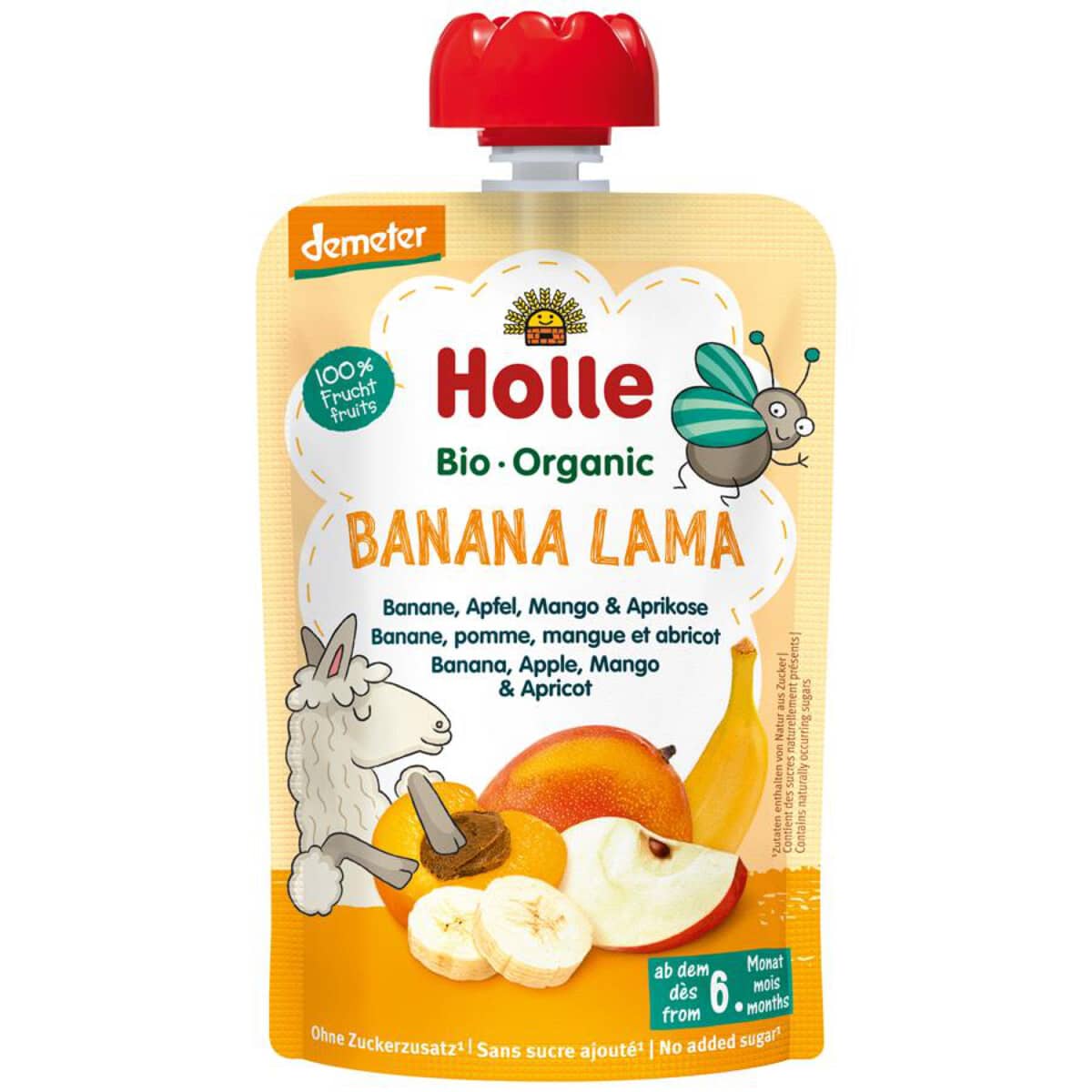 HOLLE Banán Llama Bio pyré banán jablko mango meruňka 6 m+ 100 g