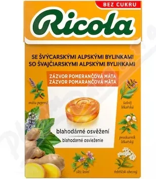 RICOLA Zázvor pomerančová máta bylinné bonbóny bez cukru 40 g