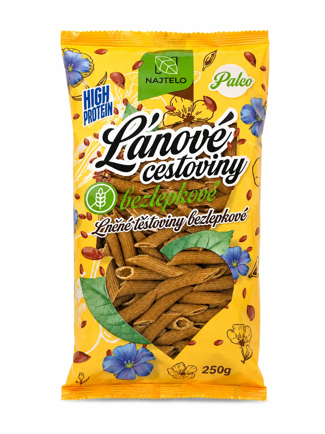Najtelo žluté lněné těstoviny penne 250g