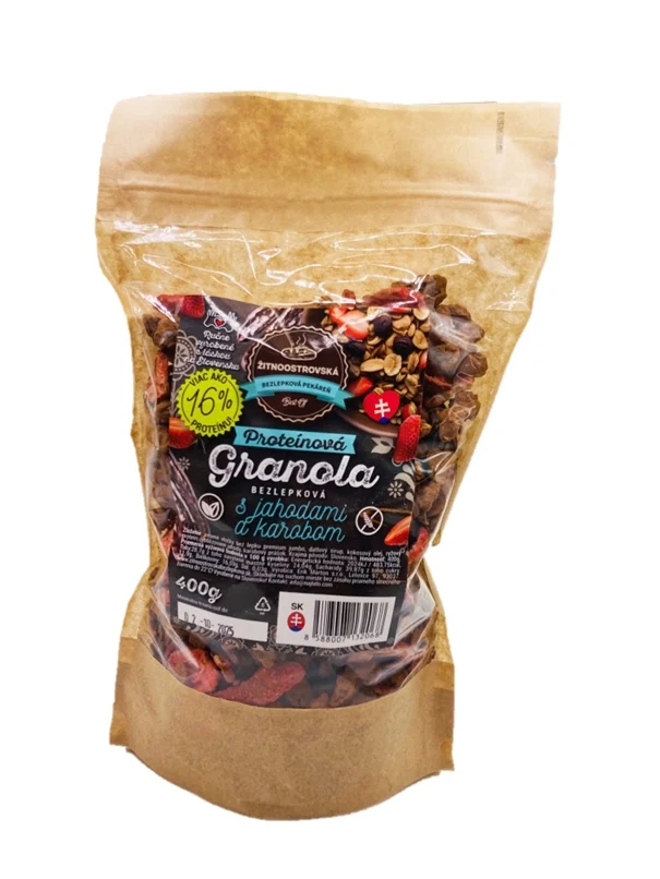 Žitnoostrovská bezlepková pekárna proteinová granola s jahodami a karobem 400g