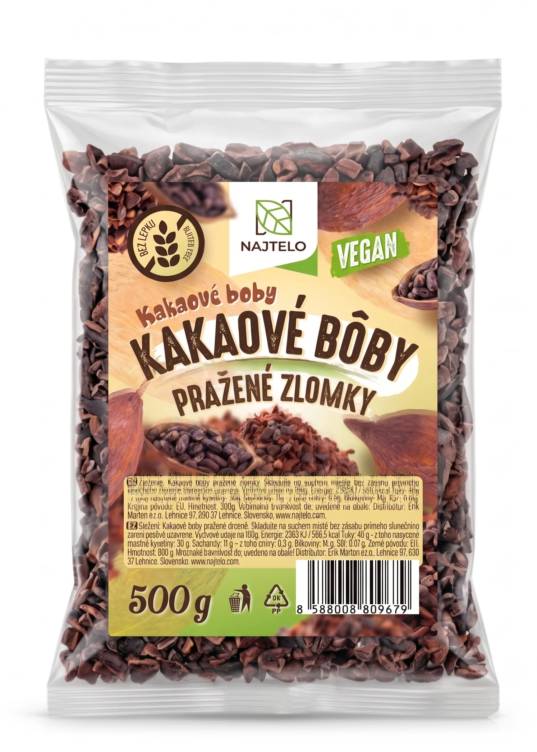 Najtelo kakaové boby pražené drcené 500g