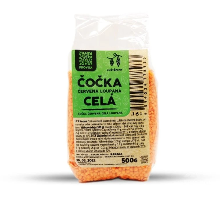 Červená čočka celo loupaná 500g Provita