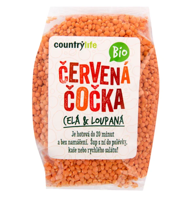 Country Life čočka červená celá loupaná 500g BIO
