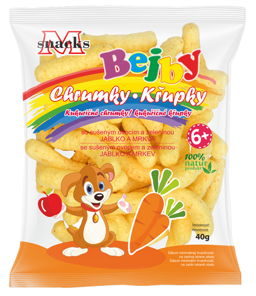 BEJBY kukuřičné chrumky se sušenou mrkví a se sušenými jablky 40g