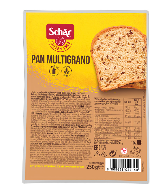 Schär Pan Multigrano jemný zrníčkový krájený chléb bezlepkový 250 g