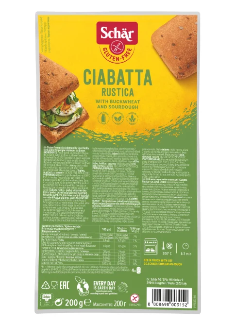 Schär Ciabatta rustica žemle bezlepkové předpečené celozrnné 4x50 g
