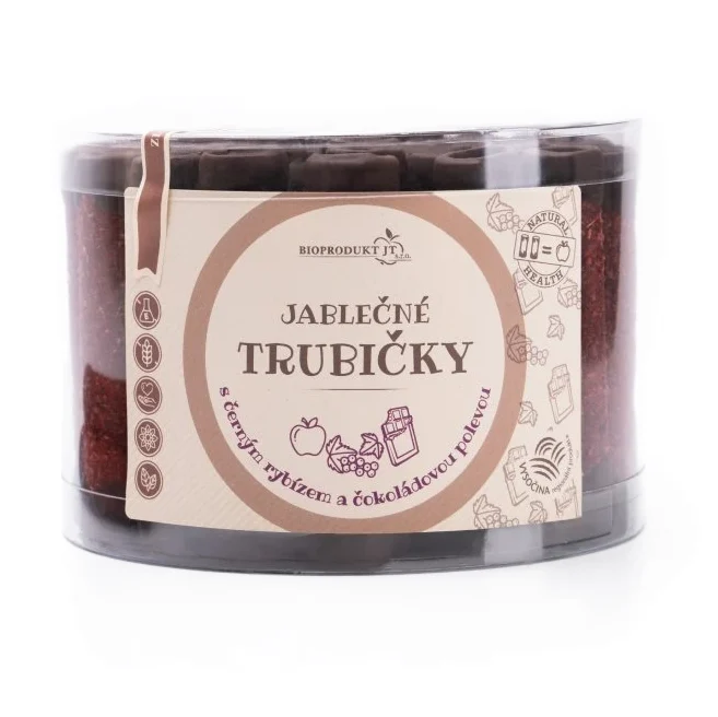 BIOPRODUKT JT Jablečné trubičky s černými rybízy - dóza 540g