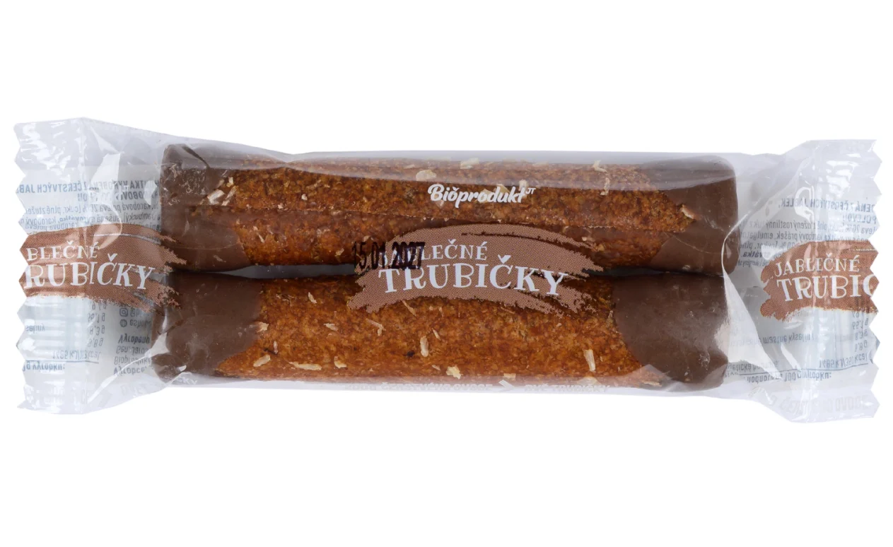 BIOPRODUKT JT jablečné trubičky s karobovou polevou 24 g
