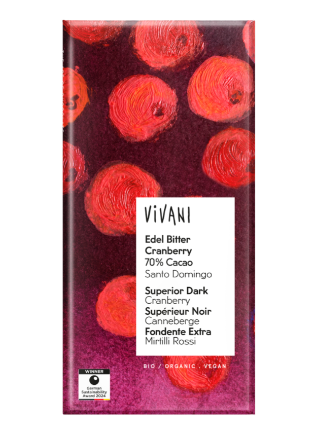 VIVANI Bio hořká čokoláda s brusinkami 80 g