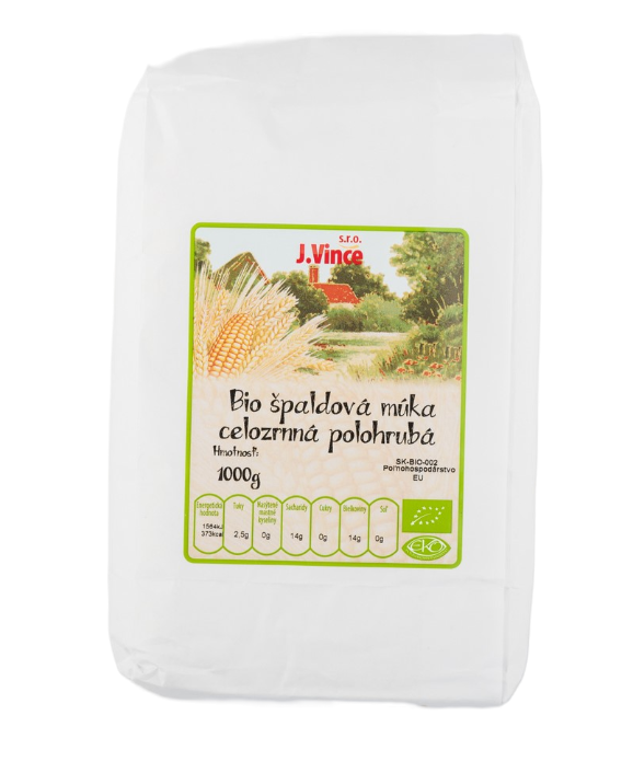 J. Vince Špaldová mouka celozrnná polohrubá BIO 1kg