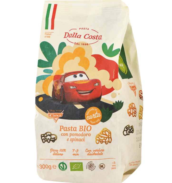 Dalla Costa Bio těstoviny se špenátem a rajčaty Cars 300 g