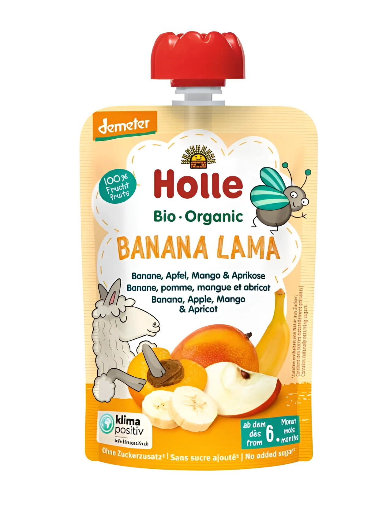 HOLLE Banana Lama Bio pyré banán jablko mango meruňka 6 m+ 100 g