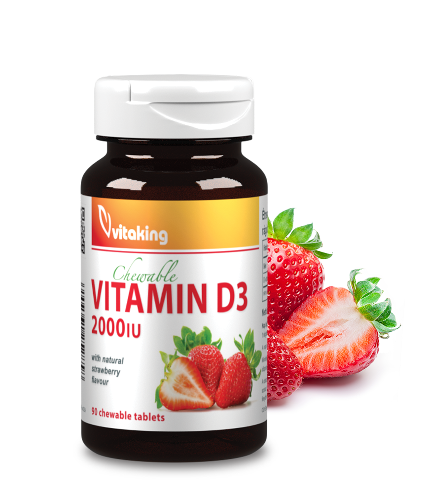 Vitaking Vitamín D3 2000 IU 90 jahodových cucacích tablet
