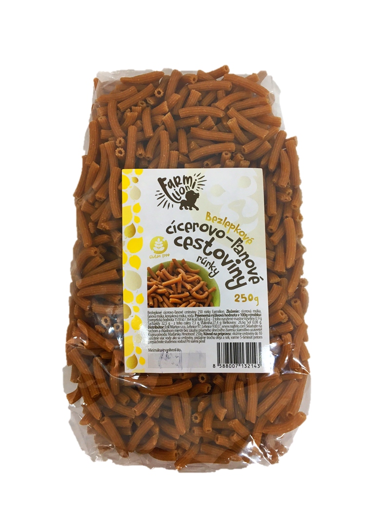 Farmilion bezlepkové cizrnově-lanové těstoviny 250g trubičky