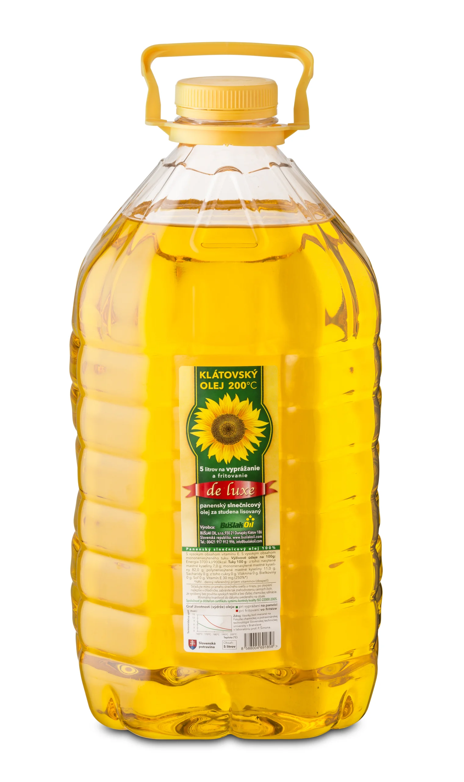 Slunečnicový Klátovský panenský OLEJ 200°C na smažení a fritírování 5l